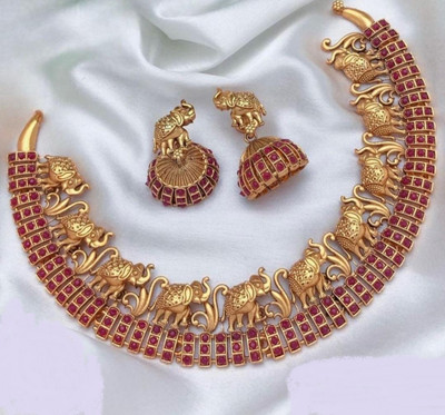 MAHADEV Alloy Gold-plated Maroon Jewellery Set(Pack of 1)