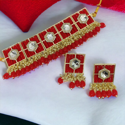 Opal Touch Brass Gold-plated Red Jewellery Set(Pack of 2)