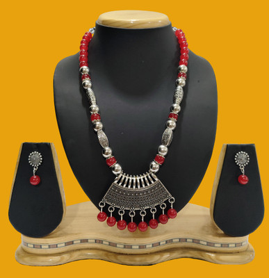 Geesa Oxidised Silver Red, Silver Jewellery Set(Pack of 1)