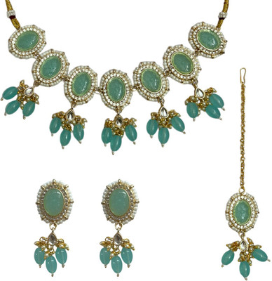ACCESSHER Brass Gold-plated Blue Jewellery Set(Pack of 1)