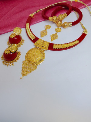 Sagalite Brass Gold-plated Red, Gold Jewellery Set(Pack of 3)