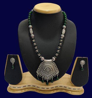 HARIHARA FASHION Oxidised Silver Green Jewellery Set(Pack of 1)