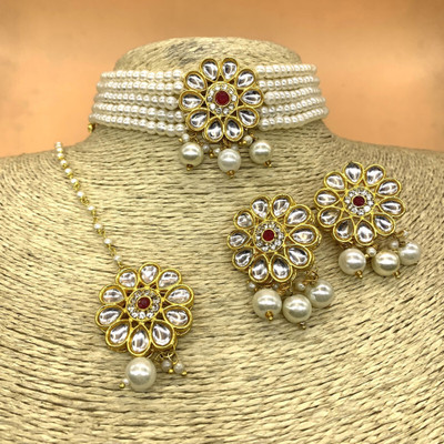 GEODE DELIGHT Alloy Gold-plated White Jewellery Set(Pack of 4)