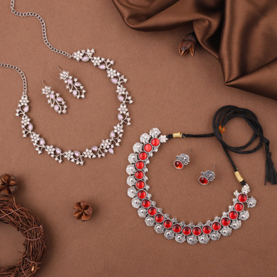 Vedda Brass Gold-plated Silver, Red, Purple Jewellery Set(Pack of 2)