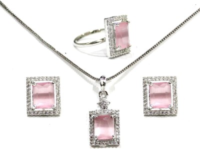 Bello Naari Alloy Sterling Silver Pink, Silver Jewellery Set(Pack of 1)