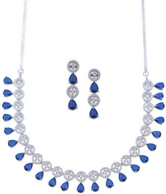 IKSAVA Brass Blue, Silver Jewellery Set(Pack of 3)