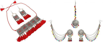 JMBW INTERNATIONAL Alloy Red, Silver, Multicolor Jewellery Set(Pack of 2)