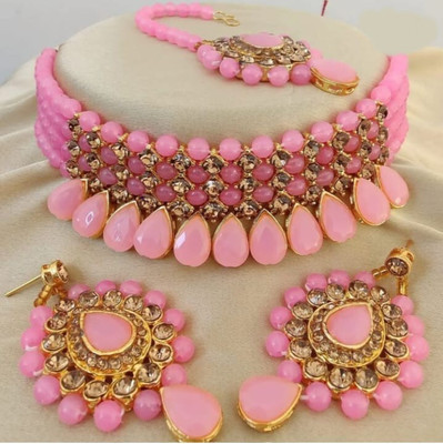 ABHRIK IMITATION Crystal Pink, Gold Jewellery Set(Pack of 1)