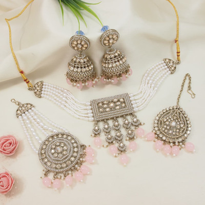 Atulya Alloy Gold-plated Pink Jewellery Set(Pack of 4)