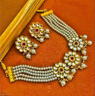 ARADHEMA Alloy Gold-plated White Jewellery Set(Pack of 1)