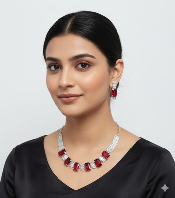 Glonio Alloy Rhodium Maroon, Silver Jewellery Set(Pack of 1)