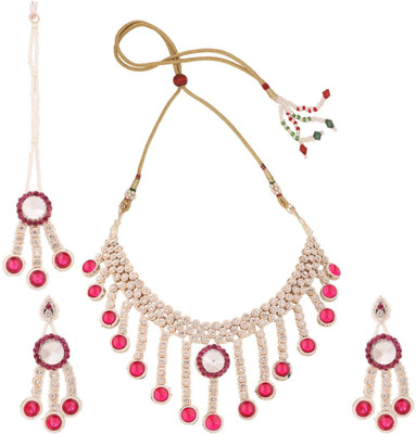 Bhana Jewells Brass Gold-plated Pink Jewellery Set(Pack of 4)
