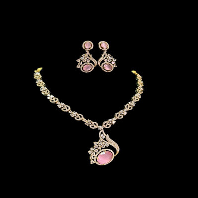 govula Brass Sterling Silver Pink Jewellery Set(Pack of 1)
