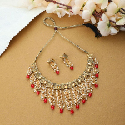 CHARMING JEWELS Brass Gold-plated Red Jewellery Set(Pack of 1)