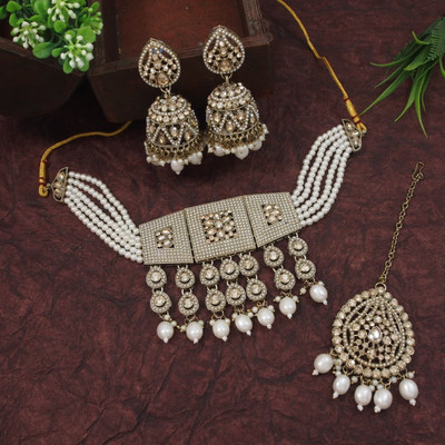 OrnaDzn Zevellery Alloy Gold-plated White Jewellery Set(Pack of 4)