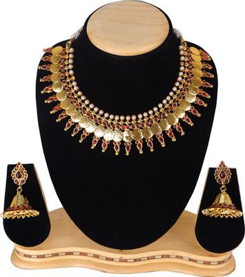 Swarajshop Copper Gold-plated Maroon Jewellery Set(Pack of 2)