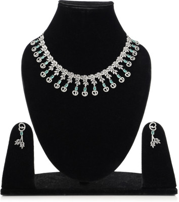 PQN PARTY QUEEN Alloy Sterling Silver Silver, Green Jewellery Set(Pack of 1)