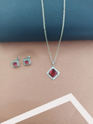 Aviate Alloy Rhodium Pink Jewellery Set(Pack of 1)
