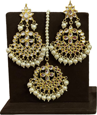 NSC CREATION Metal, Glass, Alloy Gold-plated White Jewellery Set(Pack of 3)