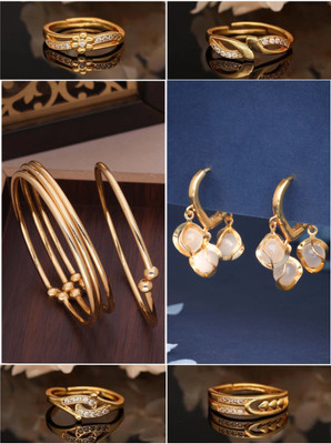 Divastri Brass Gold-plated White, Blue Jewellery Set(Pack of 5)