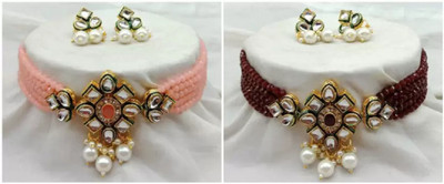 CATALYST Mother of Pearl Gold-plated Pink, Maroon Jewellery Set(Pack of 1)