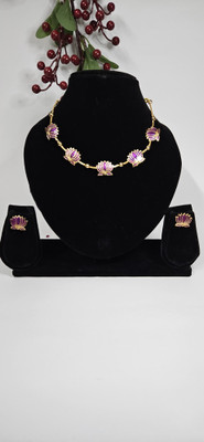 Azora Collections Brass Gold-plated Purple Jewellery Set(Pack of 1)