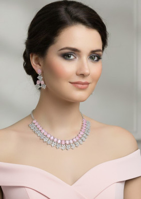 KD JEWELLERS Brass Pink Jewellery Set(Pack of 1)