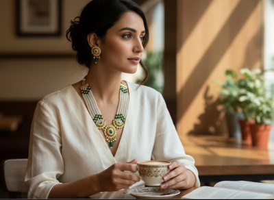 CHESTHA ONLINE STORE Brass 800 Silver Green Jewellery Set(Pack of 1)