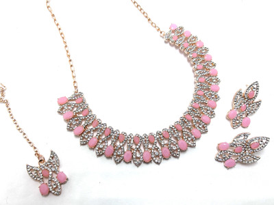 triveni creations Alloy Gold-plated Pink Jewellery Set(Pack of 1)