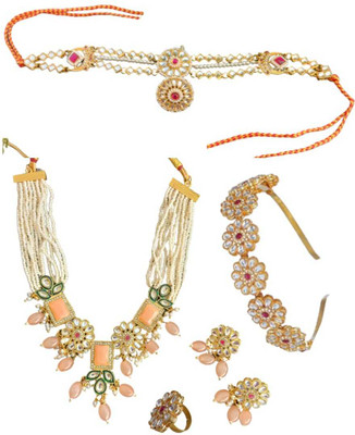 MARWARI TRADERS Brass Gold-plated Pink Jewellery Set(Pack of 5)