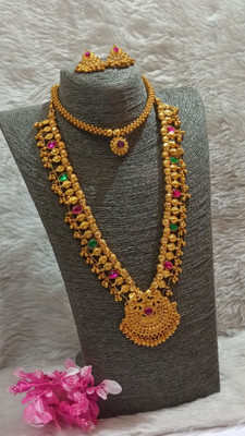 Sajshrungar Jewellery Metal, Stone, Copper, Alloy Gold-plated, Copper Gold, Pink, Green Jewellery Set(Pack of 1)