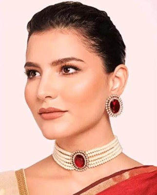 FAMEGLAM Stone Gold-plated Red Jewellery Set(Pack of 1)