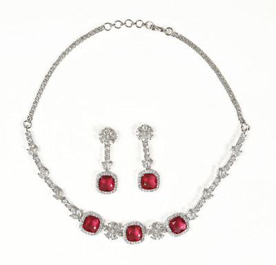 RANIT CREATION Brass Rhodium Red Jewellery Set(Pack of 1)