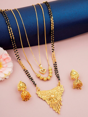 CRAFTSTER Brass, Alloy Gold-plated Gold, Black Jewellery Set(Pack of 3)