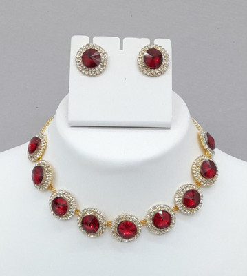 KHWAIHISH Alloy Rhodium Red Jewellery Set(Pack of 1)