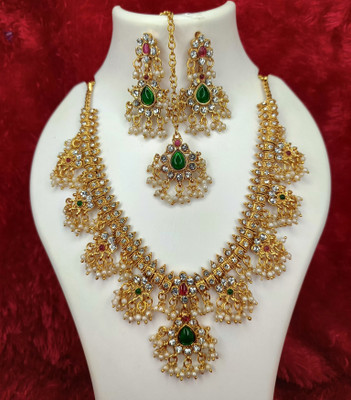 Geeta Art Brass Gold-plated Multicolor Jewellery Set(Pack of 1)