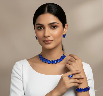 MJ and Daughters Alloy Gold-plated Blue Jewellery Set(Pack of 1)