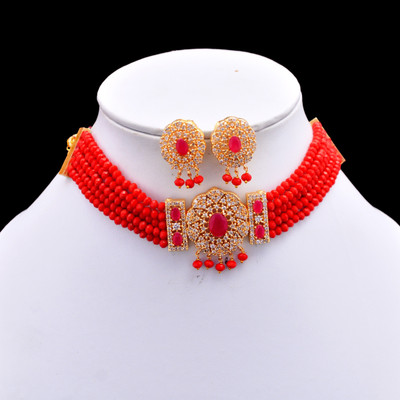 SMDJ JEWL Brass Gold-plated Red Jewellery Set(Pack of 1)