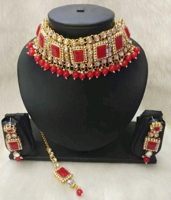 White pearl Alloy Gold-plated Red, White Jewellery Set(Pack of 1)