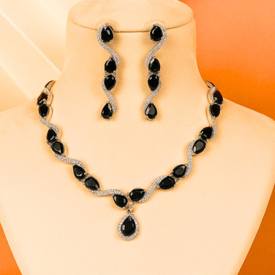 Amoha Lifestyle Crystal Silver Black, Silver Jewellery Set(Pack of 2)