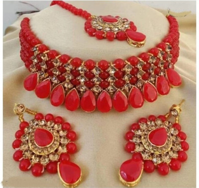 RAHUL TRADERS Alloy Gold-plated Red Jewellery Set(Pack of 1)