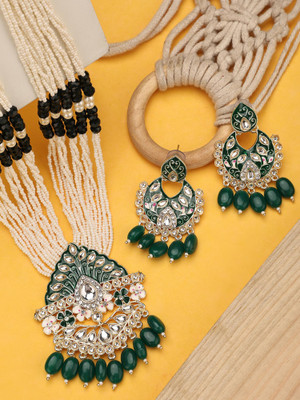 Anika's Creation Brass Gold-plated Green Jewellery Set(Pack of 3)
