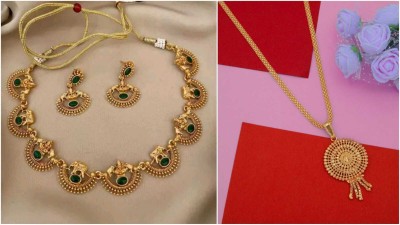 NAKMAN JEWELLERY Brass, Copper Gold-plated Green, Gold Jewellery Set(Pack of 2)