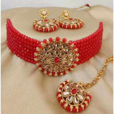 BJ JEWEL Alloy Gold-plated Red Jewellery Set(Pack of 1)