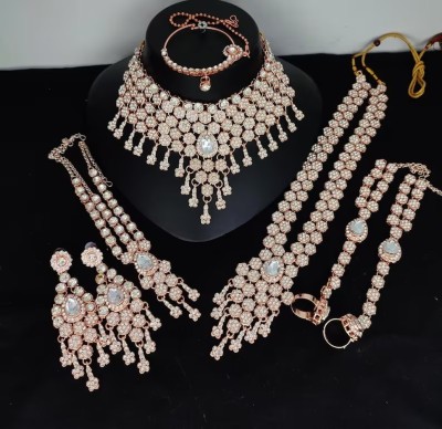 CHARBHUJA Alloy Gold-plated Rose Gold, White Jewellery Set(Pack of 8)