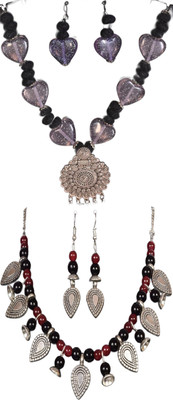 HOUSE OFF COMMON Oxidised Silver Multicolor, Black, Maroon, Silver Jewellery Set(Pack of 2)