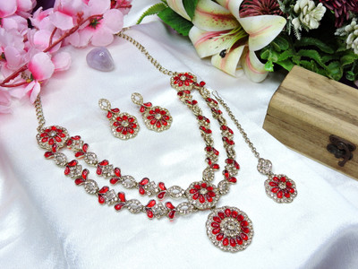 VATSALYA creation Alloy Gold-plated Red Jewellery Set(Pack of 1)
