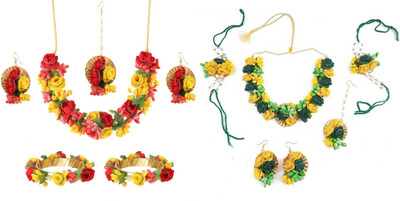 Rakhdi Jewellery Fabric Green, Green, Yellow Jewellery Set(Pack of 2)