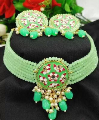 jatin imitation Metal Gold-plated Green Jewellery Set(Pack of 1)
