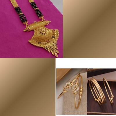 VEDDAA Brass Gold-plated Beige, Grey Jewellery Set(Pack of 3)